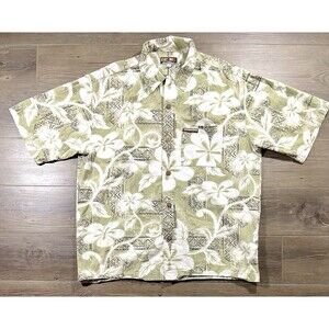 Oneill Mens Medium Green/White Floral Button Up Collared Short Sleeve Shirt M